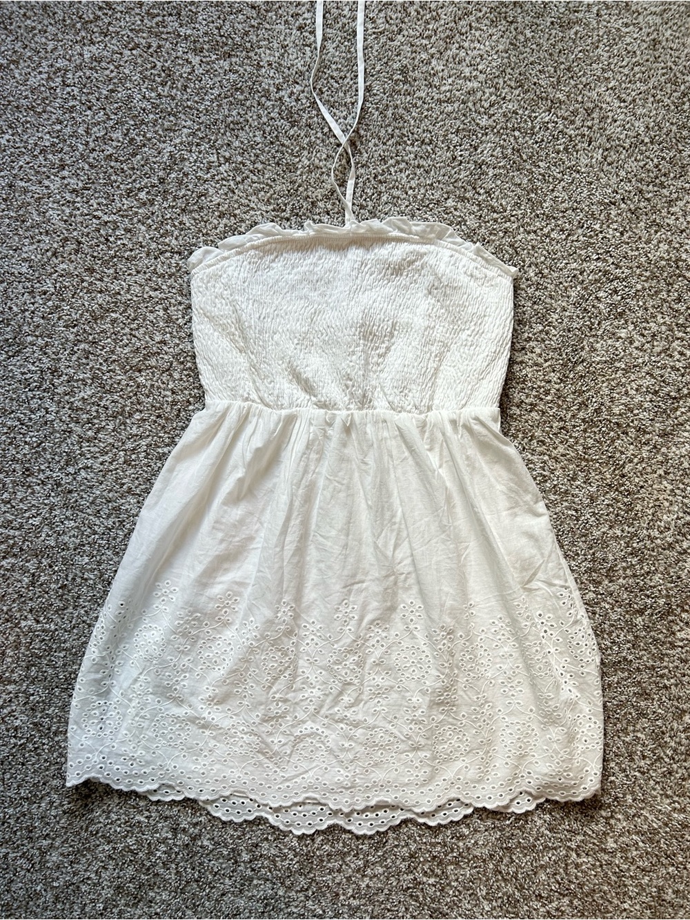 White Eyelet Sundress with Smocked Bodice